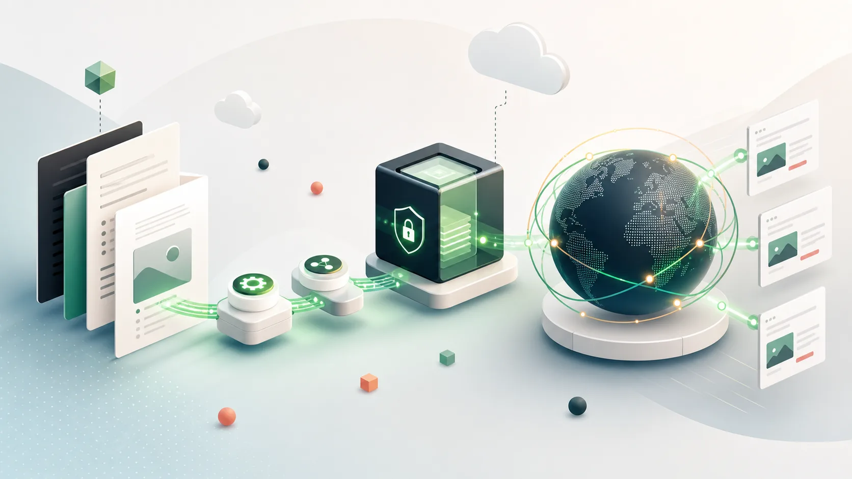 Abstract static publishing pipeline with secure storage and a global delivery network